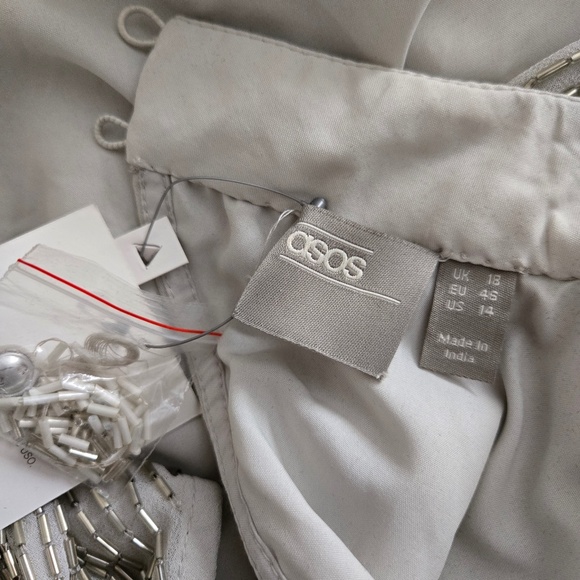 ASOS Beaded Long-Sleeve Open Back Asymmetrical Fringe Dress - Picture 6 of 12